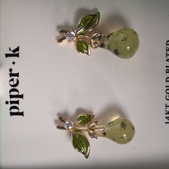 Piper K Green Pear Hand Painted Earrings - Picture 3 of 6